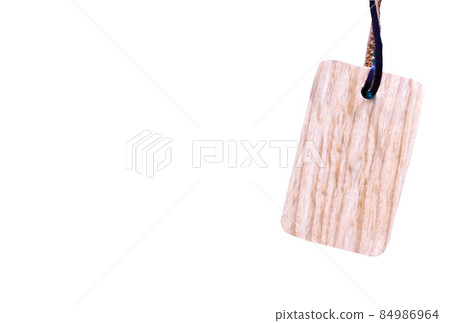 wooden tag label with string isolated on white background with clipping path 84986964