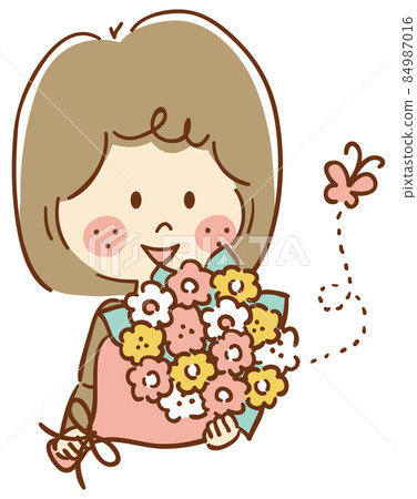 拿著花束微笑的女人 84987016