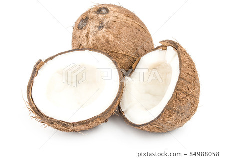 Pieces of coconut on a white background clipping path 84988058
