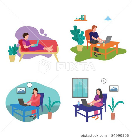 Manwith laptop work from home illustration Manwith laptop work from home illustration 84990306