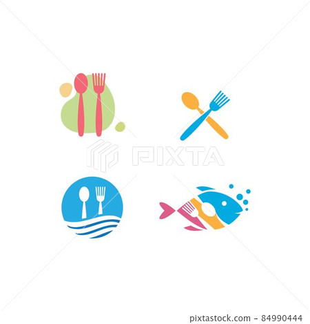 Seafood fork and spoon logo 84990444