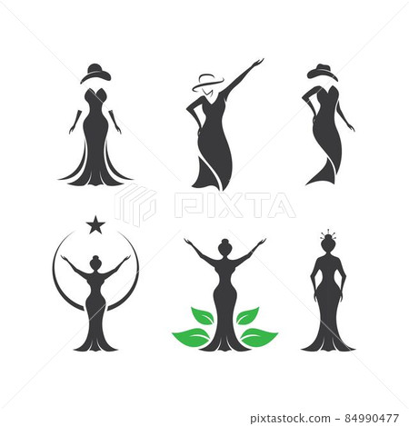 Silhouette retro lady with dress and hat Silhouette retro lady with dress and hat 84990477