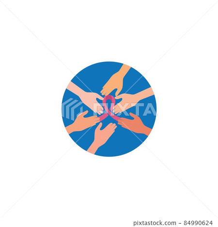 Hand with ribbon Breast cancer awareness Hand with ribbon Breast cancer awareness 84990624