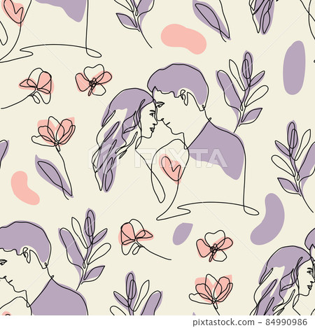 Couple love kiss, seamless pattern with woman and man 84990986