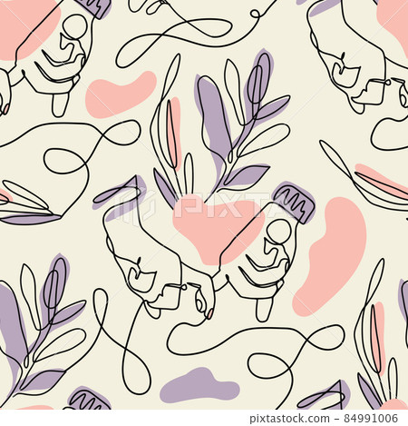 Hand love heart shape sign seamless pattern one... - Stock Illustration ...