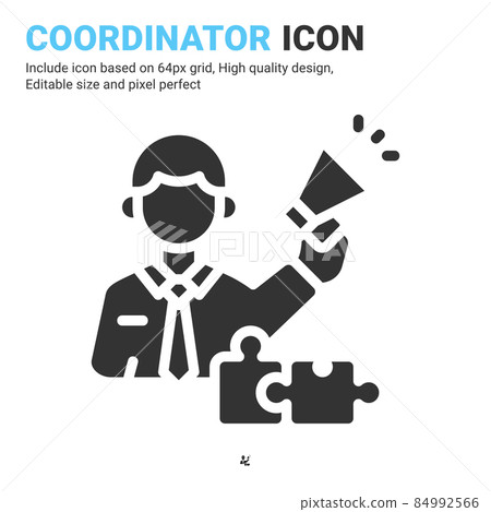 Coordinator icon vector with glyph style isolated on white background. Vector illustration manager sign symbol icon concept for business, finance, industry, company, apps, web and project Coordinator icon vector with glyph style isolated on white background. Vector illustration manager sign symbol icon concept for business, finance, industry, company, apps, web and project 84992566