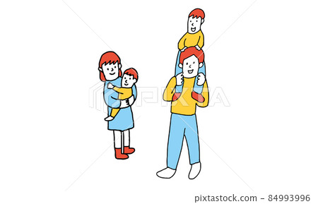 一個幸福的四口之家，背負嬰兒的插圖 84993996