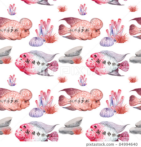 flower horn ciclid fish watercolor pattern seamless png 84994640