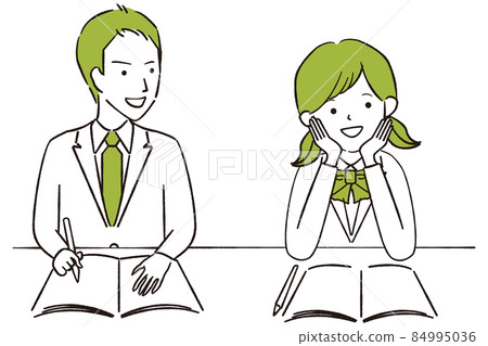 手繪1color,活躍的高中和初中的兩個男女,聊天 手繪1color,活躍的高中和初中的兩個男女,聊天 84995036