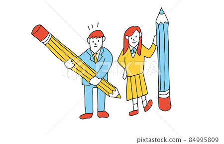 努力學習的學生的概念圖。拿著鉛筆的高中生 努力學習的學生的概念圖。拿著鉛筆的高中生 84995809