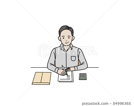 準備文件的中年男子 填寫最終納稅申報表 個體工商戶 準備文件的中年男子 填寫最終納稅申報表 個體工商戶 84996368