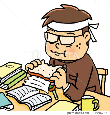 試圖通過吃三明治來記住教科書的考生 試圖通過吃三明治來記住教科書的考生 84996784