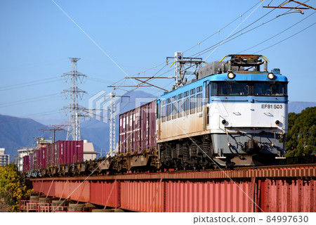 EF81503 container freight train crossing the iron bridge 84997630