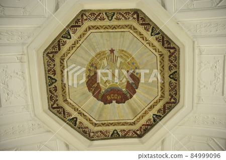 Mosaic painting of the ceiling of Belaruskaya station, metro station with luxurious decoration, Russia, Moscow Mosaic painting of the ceiling of Belaruskaya station, metro station with luxurious decoration, Russia, Moscow 84999096