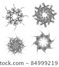 Set of four black snowflakes on a white background. Abstract computer generated fractal image of a snowflake. Illustration, isolate. Use as a stamp or brush 84999219