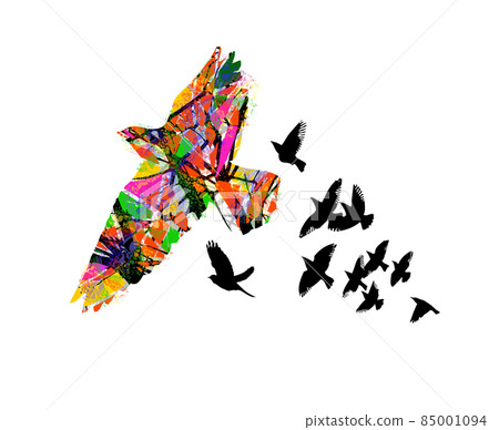 Colorful flying birds. Birds migrating to the south. Vector illustration Colorful flying birds. Birds migrating to the south. Vector illustration 85001094