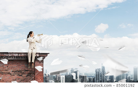 Beautiful young woman with trumpet Beautiful young woman with trumpet 85001192