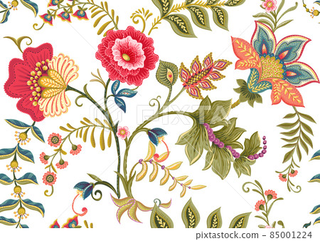 Fantasy flowers in retro, vintage, jacobean embroidery style Fantasy flowers in retro, vintage, jacobean embroidery style 85001224