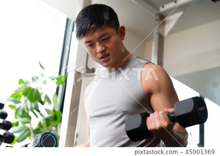 Image of a cool bodybuilder (trainee) training with dumbbells There is a copy space Image of a cool bodybuilder (trainee) training with dumbbells There is a copy space 85001369