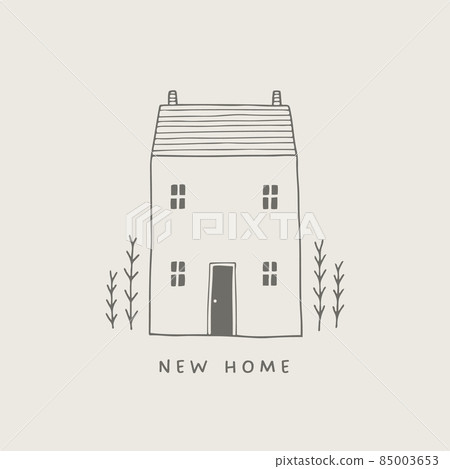 小房子和植物的手繪插圖 小房子和植物的手繪插圖 85003653