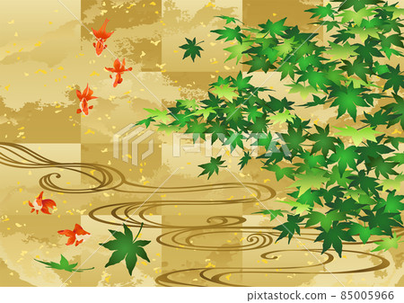 Blue maple and goldfish on gold leaf 85005966