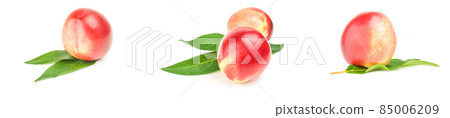 Collage of ripe peaches close-up isolated on white background Collage of ripe peaches close-up isolated on white background 85006209