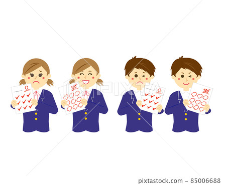 Male and female students with test answer sheets 85006688