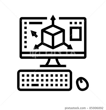 3d Computerize Line Icon 3d modeling line icon vector illustration - Stock Illustration ...