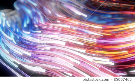 glowing glass trails. fiber optic technology concept with multiple lines. 3d illustration glowing glass trails. fiber optic technology concept with multiple lines. 3d illustration 85007463