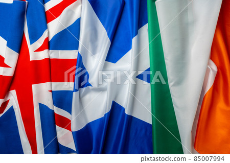 Flags of UK, Ireland and Scotland folded together Flags of UK, Ireland and Scotland folded together 85007994