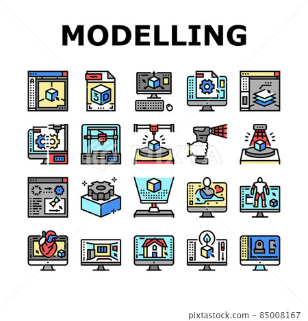 3d Modelling Software And Device Icons Set Vector 85008167
