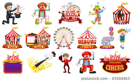 Set of circus characters and amusement park elements 85008863