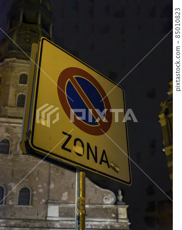 Latvia Old Town Road Signs Night / Riga, Latvia 85010823