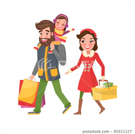 Dad and Mom with Bags or Packs, Holiday Xmas Gifts Dad and Mom with Bags or Packs, Holiday Xmas Gifts 85011127