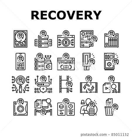 Data Recovery Computer Processing Icons Set Vector 85011132
