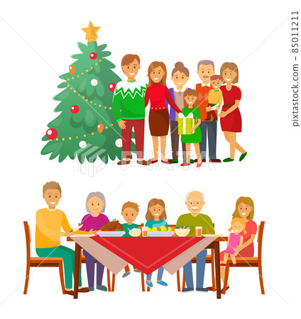 Christmas Holiday Celebration Family by Fir Tree 85011211