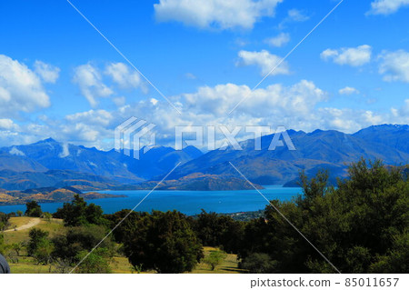 The city of Wanaka facing Lake Wanaka 85011657