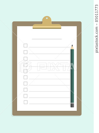 沒有任何書面材料的清單 - 夾著文件的活頁夾和鉛筆的時尚材料 85011773