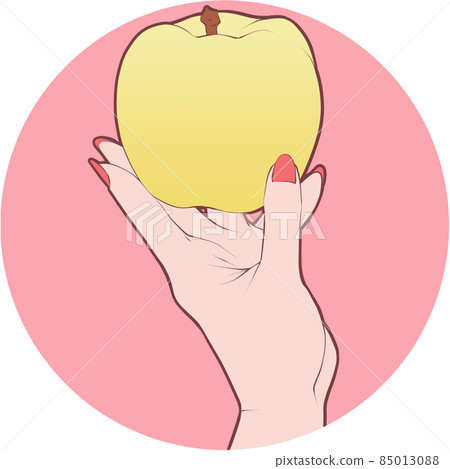 Female hand with a small yellow apple Female hand with a small yellow apple 85013088