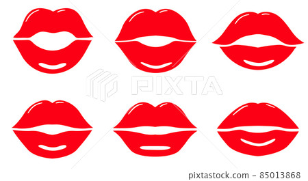 Red lips collection set. Red female glossy lips collection of various emotions. kiss ,smile, beauty Red lips collection set. Red female glossy lips collection of various emotions. kiss ,smile, beauty 85013868