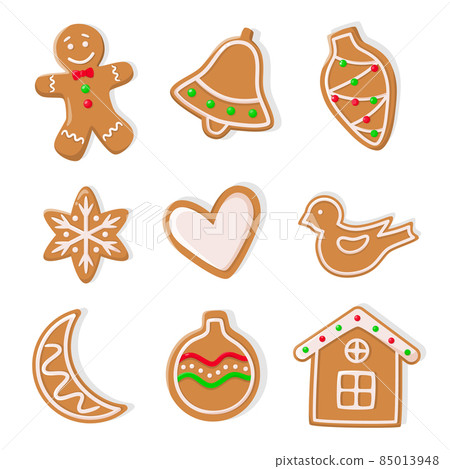 Gingerbread Cookies, Man and Bells Hearts Icons 85013948