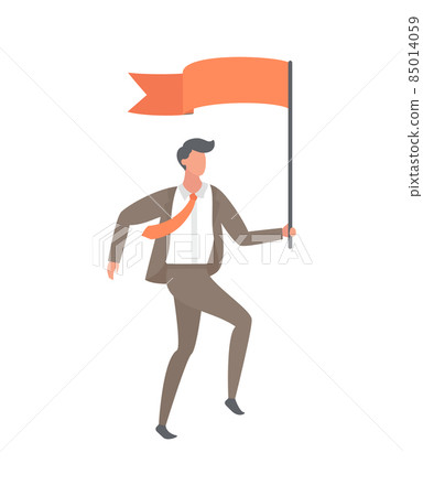 Leader with Red Flag Cartoon Style Vector Isolated Leader with Red Flag Cartoon Style Vector Isolated 85014059