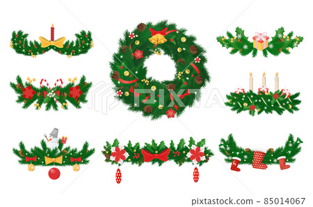 Christmas Wreath Made of Pine and Candles Bows Christmas Wreath Made of Pine and Candles Bows 85014067