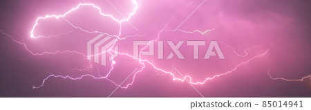 Lightning with with beautiful purple light, thunderstorm at summer Lightning with with beautiful purple light, thunderstorm at summer 85014941