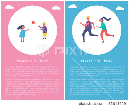 People Park Poster Two Kids Play Ball, Couple Run People Park Poster Two Kids Play Ball, Couple Run 85015629