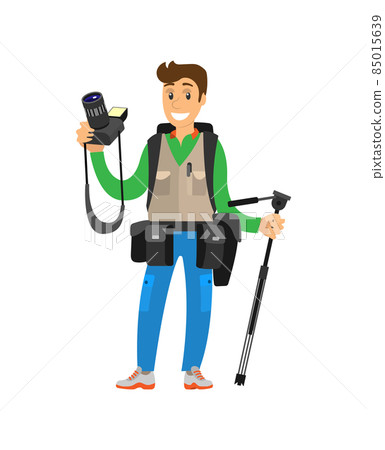 Young Photographer with Photo Equipment Isolated 85015639