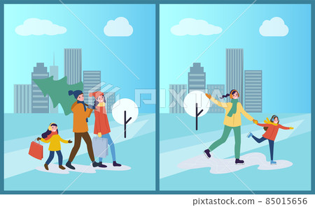 Ice Skating of Mother and Daughter Winter Activity 85015656