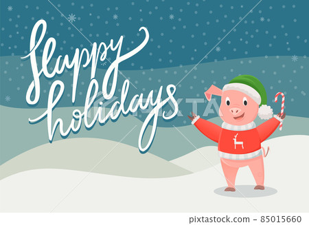 Happy Holidays Postcard with Piggy 2019 Vector 85015660