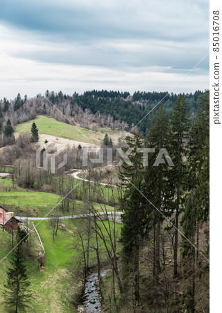 Predjama, Slovenia - 04 09 2018: Tourists looking at the panorama in Predjama castle Predjama, Slovenia - 04 09 2018: Tourists looking at the panorama in Predjama castle 85016708