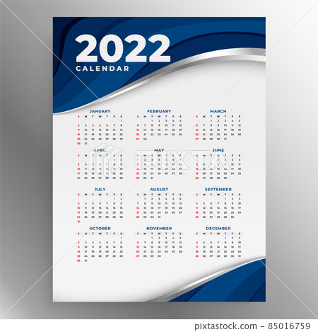 wave style 2022 calendar template design 85016759